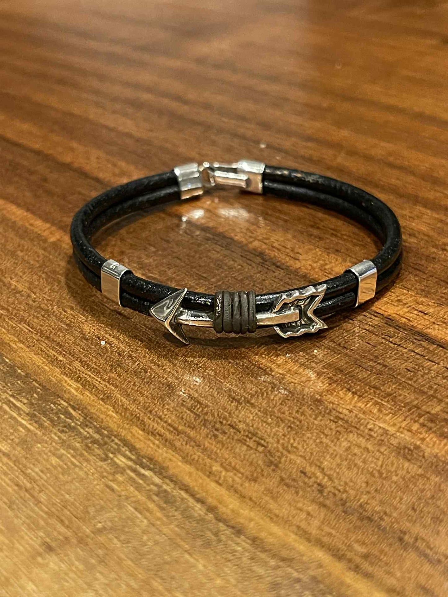 Sterling silver and leather arrow bracelet