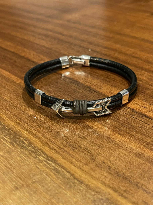 Sterling silver and leather arrow bracelet