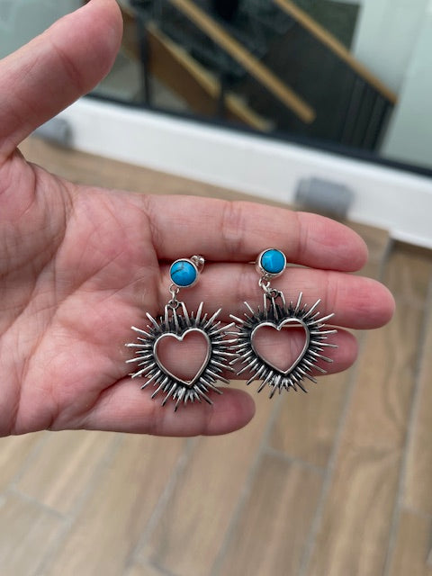 Frida Kahlo inspired earrings -  Sacred Heart with Lapis Lazuli studs