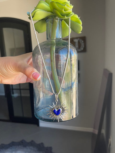 Frida Kahlo Inspired Necklace - Sagrado Corazón with Lapis Lazuli