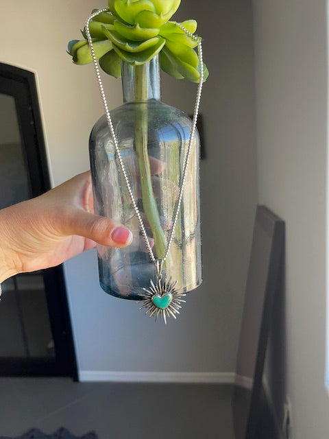 Frida Kahlo Inspired Necklace - Sagrado Corazón with Jade