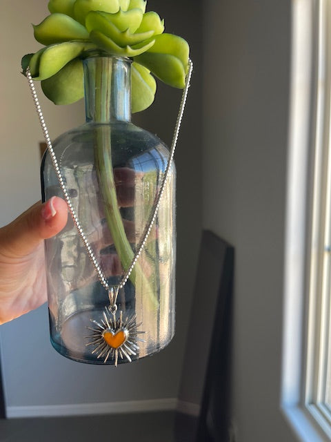 Frida Kahlo Inspired Necklace - Sagrado Corazón with Amber