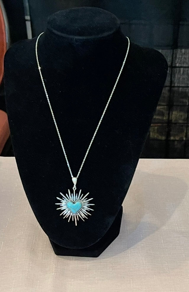Frida Kahlo Inspired Necklace - Sagrado Corazón with Turquoise