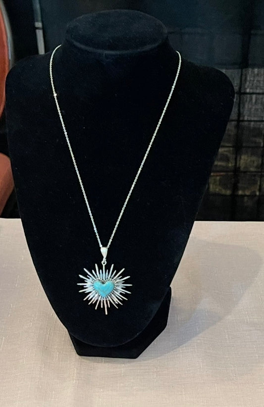 Frida Kahlo Inspired Necklace - Sagrado Corazón with Turquoise