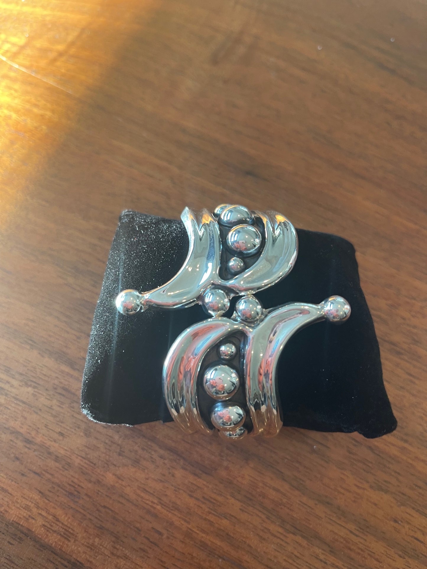 Sterling Silver Cuff Bracelet – Bold Bead Sculptural Design