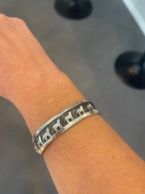 Sterling Silver Wolf Motif Cuff Bracelet – Southwestern Inspired