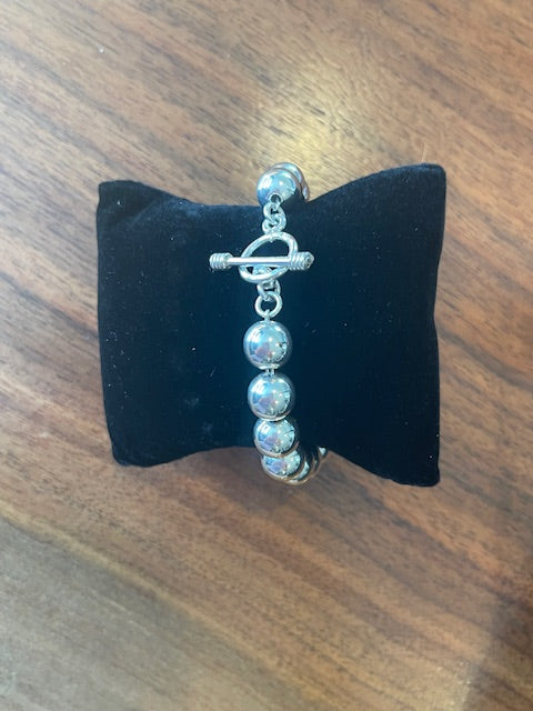 Sterling Silver Beaded Bracelet – Classic Toggle Closure