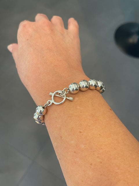 Sterling Silver Beaded Bracelet – Classic Toggle Closure