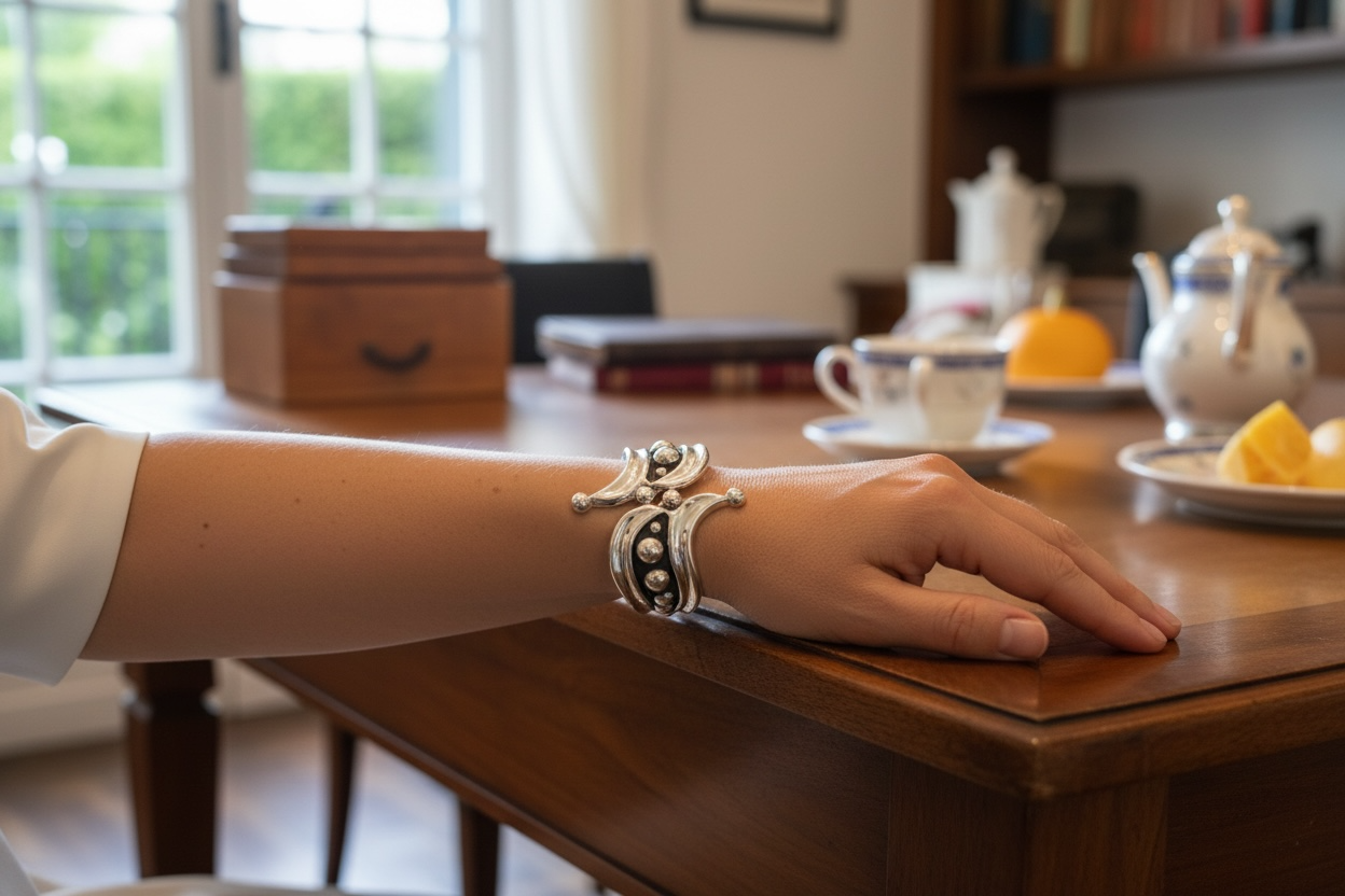 Sterling Silver Cuff Bracelet – Bold Bead Sculptural Design